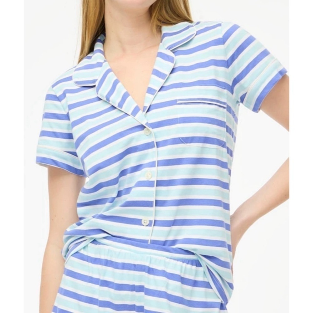 NEW JCREW FACTORY Knit Pajama Top in Cool Lilac + Sunfaded Blue Stripe